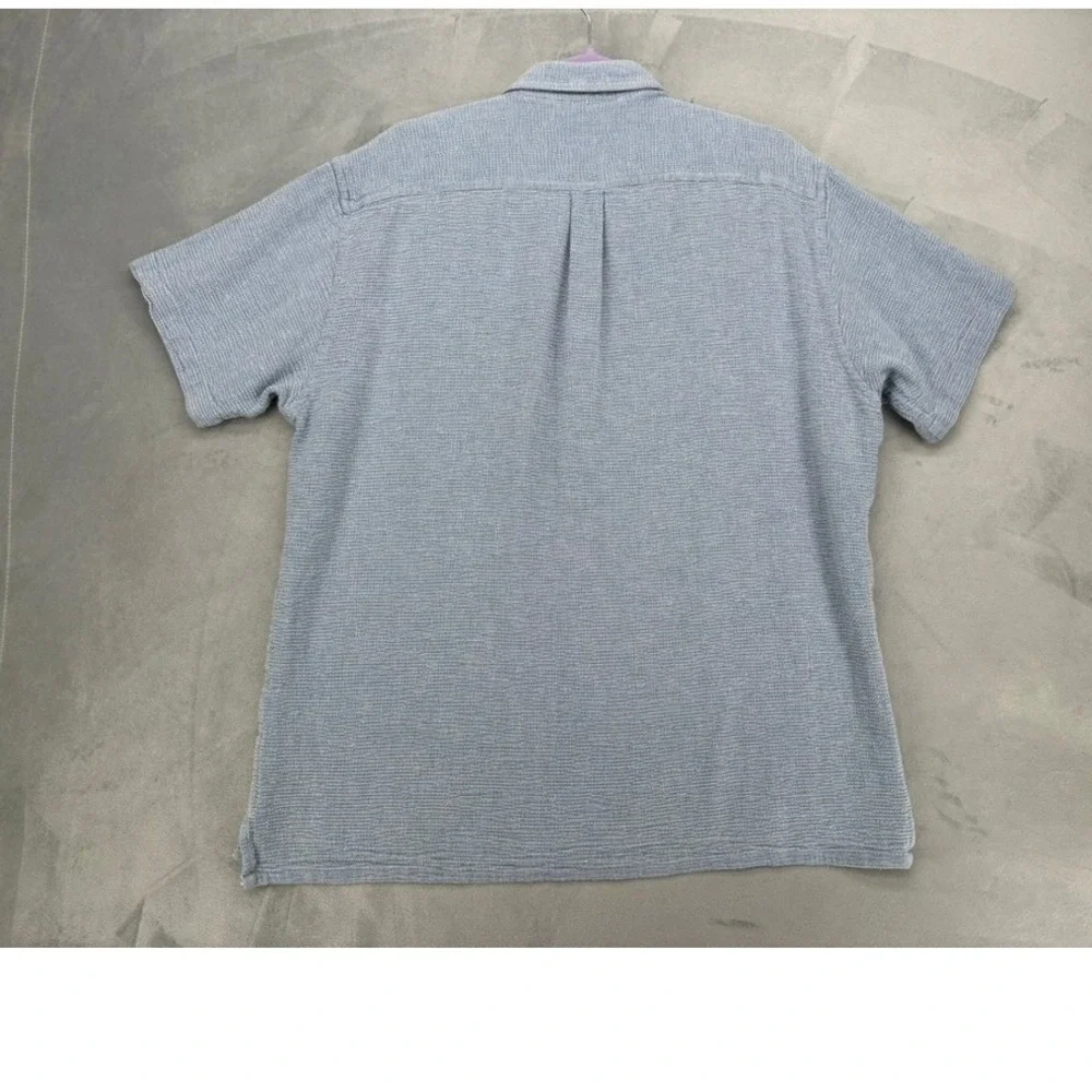 Vintage L.L. Bean Button Down Shirt Mens L Blue Textured Made in Hong Kong